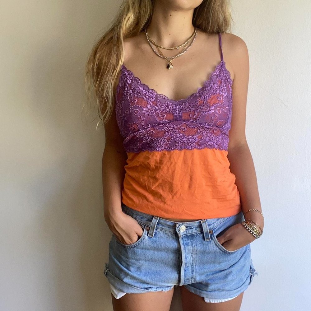VS Moda International Women's Orange & Purple Lacey Tank Sz M EUC - Picture 3 of 9